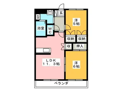 アルカディアN(2LDK/2階)の間取り写真