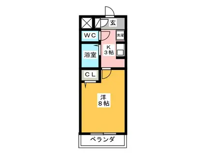 クレアール虹ヶ丘(1K/2階)の間取り写真