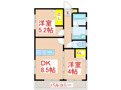 さくらヒルズ甲突町(2DK/5階)の間取り写真