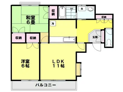 八丁堀ジェンシアン(2LDK/1階)の間取り写真