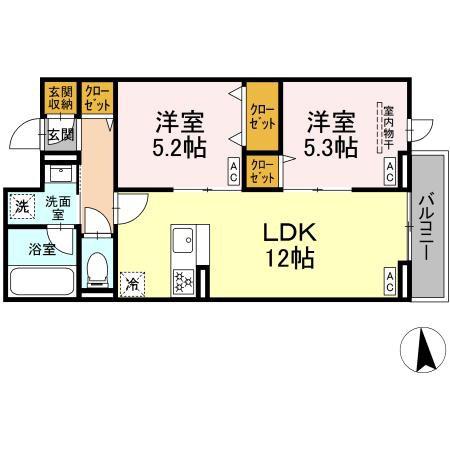 セレスティア東保木間II(2LDK/3階)の間取り写真