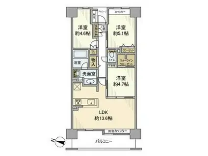 イーストパークス大島セントラルスクエア(3LDK/6階)の間取り写真