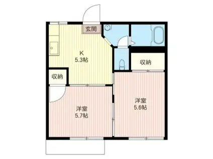 ドエル絹ヶ丘A(2K/1階)の間取り写真