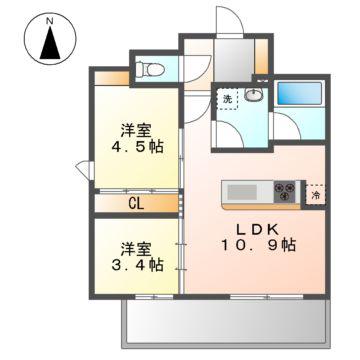デュオフラッツ今池フレナ(2LDK/11階)の間取り写真