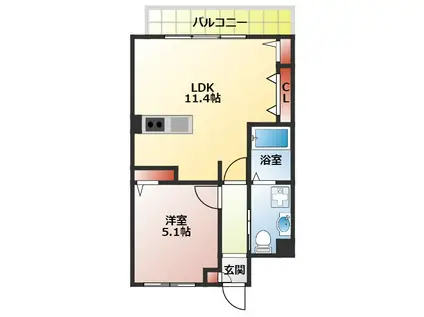 プリモーテ枚方公園(1LDK/3階)の間取り写真