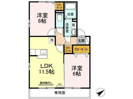 ハーミテージB(2LDK/1階)の間取り写真