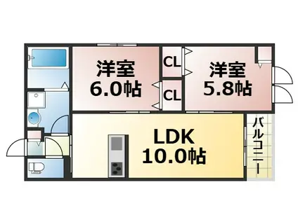 グランメゾン深江橋(2LDK/2階)の間取り写真