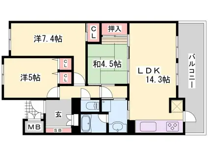 リベール明日都つつじ野(3LDK/6階)の間取り写真
