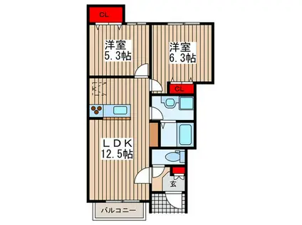PARIOII(2LDK/1階)の間取り写真