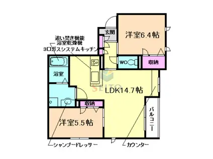 オークアレイ渡辺II(2LDK/1階)の間取り写真