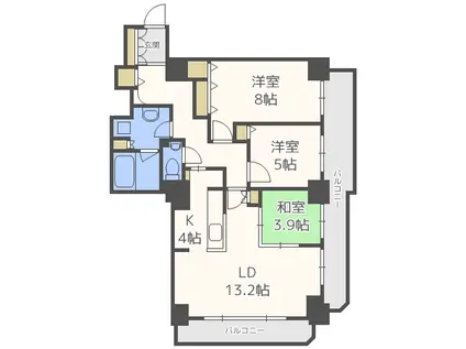 知事公館前タワーレジデンス(3LDK/8階)の間取り写真
