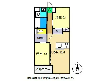 S・ユニヴァリィ涼夏(2LDK/1階)の間取り写真