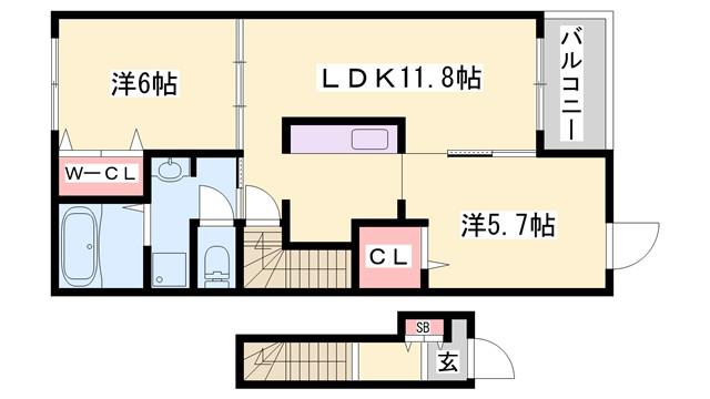 グランデール興浜III(2LDK/2階)の間取り写真