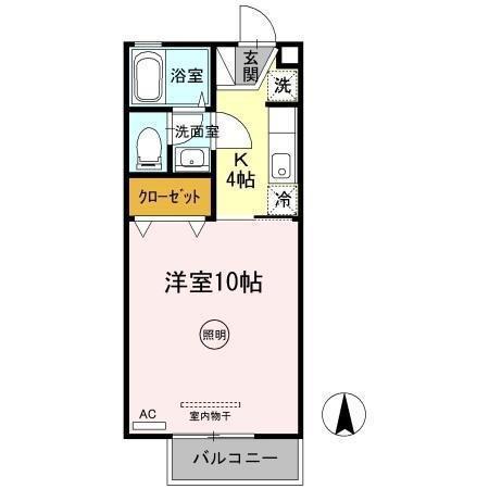 クレスト木太(1K/2階)の間取り写真