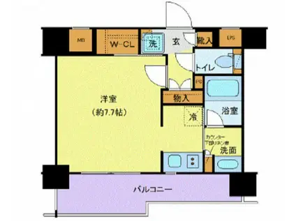ジェノヴィア水天宮前スカイガーデン(ワンルーム/2階)の間取り写真