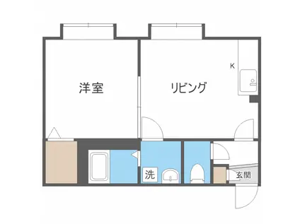 カーサ北35(1DK/3階)の間取り写真