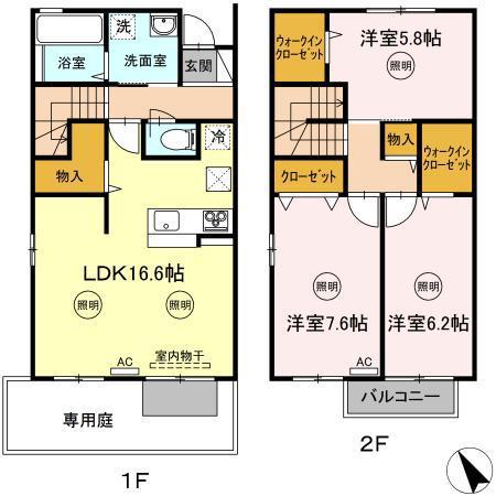 セジュール今里 B棟(3LDK/1階)の間取り写真