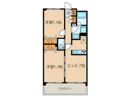 あるふぁII(2DK/3階)の間取り写真