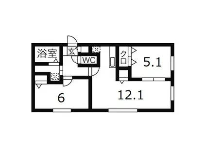 ガーデン中の島(2LDK/1階)の間取り写真