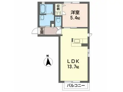 ソレイユB(1LDK/1階)の間取り写真