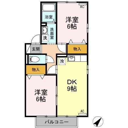 ジュネス翠(2DK/2階)の間取り写真