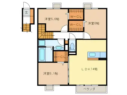 グレイスアベニュー一身田(3LDK/2階)の間取り写真