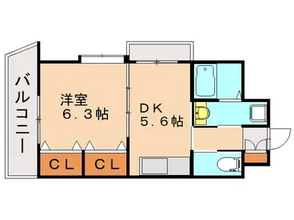 FARO戸畑駅前マンション(1DK/9階)の間取り写真
