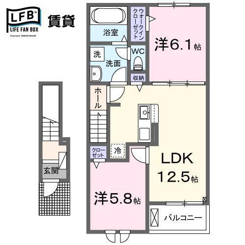 ベルオーブ II(2LDK/2階)の間取り写真