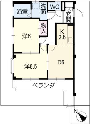 サントピア21 B棟(2DK/3階)の間取り写真