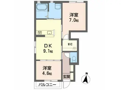 フロレゾン B棟(2DK/1階)の間取り写真