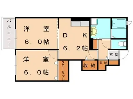 スウィートライフ野間C(2DK/1階)の間取り写真