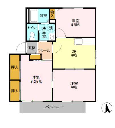 パトリアI(3DK/1階)の間取り写真