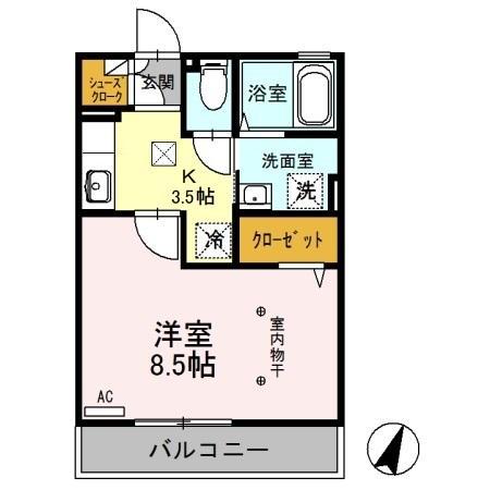 グランブリック(ワンルーム/1階)の間取り写真