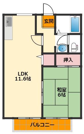 ハイツコンフォートⅠ(1LDK/2階)の間取り写真