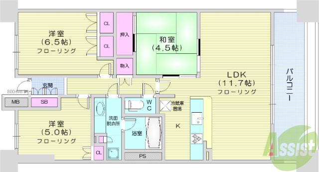 ドゥーエ仙台イースト(3LDK/6階)の間取り写真