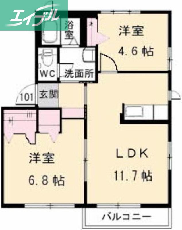 ラ・パルテール津島京町五番館(2LDK/2階)の間取り写真
