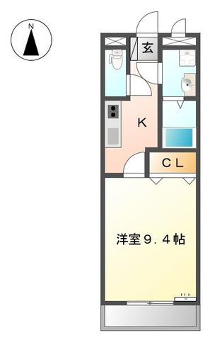 メイプル・パラーシオ(1K/2階)の間取り写真