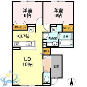 ラグランジュ D(2LDK/1階)の間取り写真