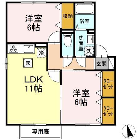 キャッスル徳久 C棟(2LDK/1階)の間取り写真