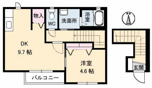ルミエール春日(1LDK/2階)の間取り写真