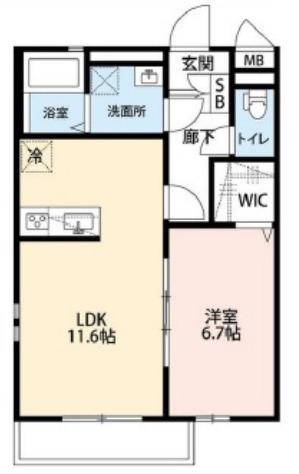 クレール ラ ウィステリア(1LDK/2階)の間取り写真