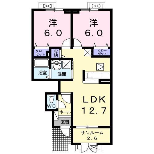 アヴァンセ(2LDK/1階)の間取り写真
