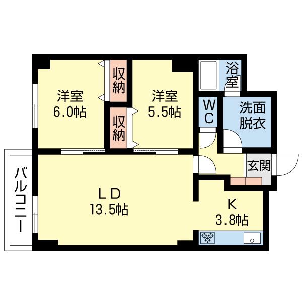 サンヴェール中央(2LDK/2階)の間取り写真