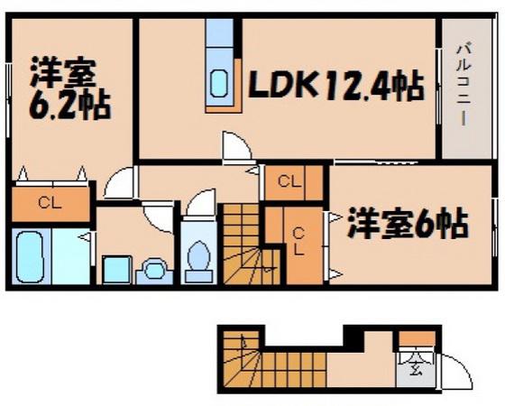 メゾン雪(2LDK/2階)の間取り写真