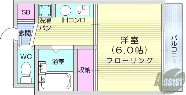 ドミール石川(1K/3階)の間取り写真
