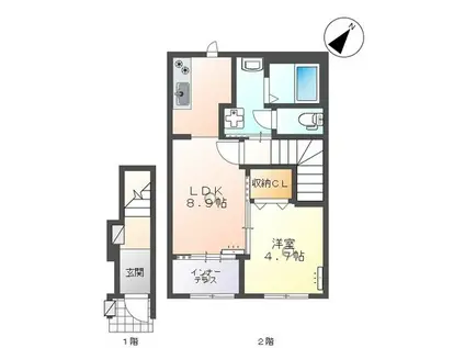 ローリングヒルズ富任(1LDK/2階)の間取り写真
