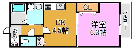 ヴァロンドール中野(1DK/2階)の間取り写真