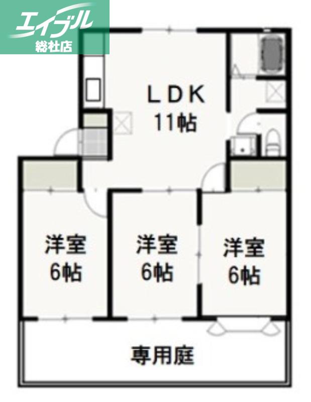 グリーンパーク西辛川B(3LDK/1階)の間取り写真
