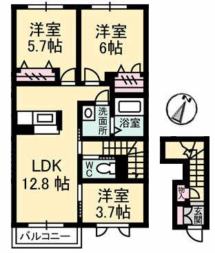 サンフラワー G棟(3LDK/2階)の間取り写真