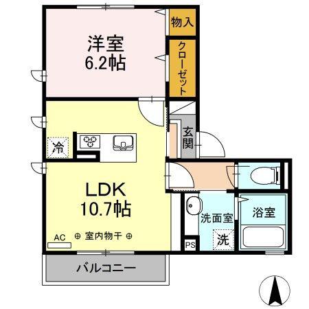 ＪＲ小海線 岩村田駅 徒歩8分 3階建 築6年(1LDK/2階)の間取り写真